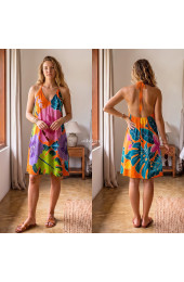 Hand Painted Rayon Halter Mini Dress